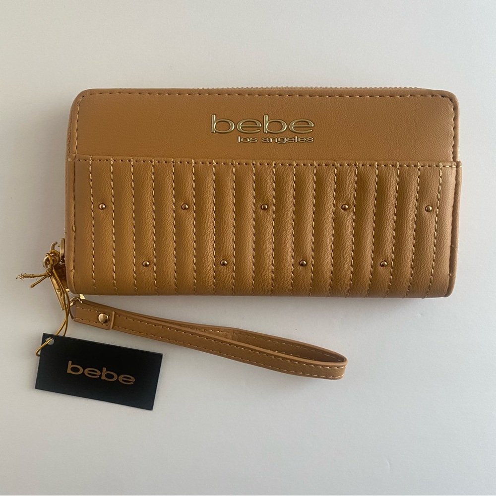 Bebe Los Angeles Aliah Wallet with Wristlet – Tan/Gold – NWT